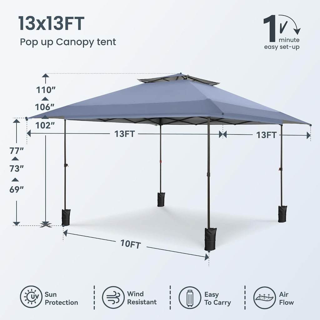 PHI VILLA 13x13 Pop up Canopy Tent, Instant Outdoor Easy One Push Tents