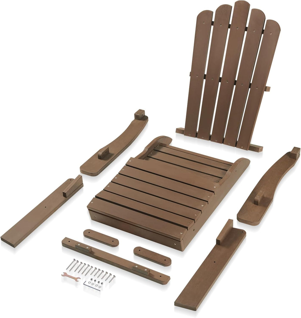 Folding Adirondack Chairs with Retractable Ottoman, Dark Brown