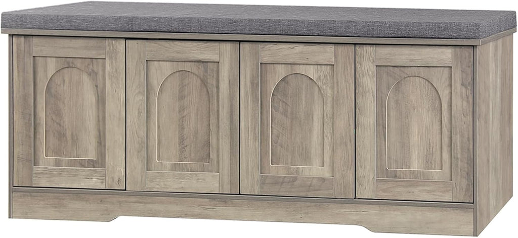DINZI LVJ Shoe Storage Bench with Cushion, Door, Gray Wash 47.2" LX17.7 H