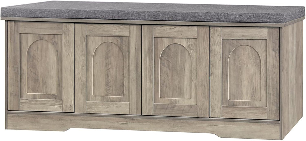 DINZI LVJ Shoe Storage Bench with Cushion, Door, Gray Wash 47.2" LX17.7 H