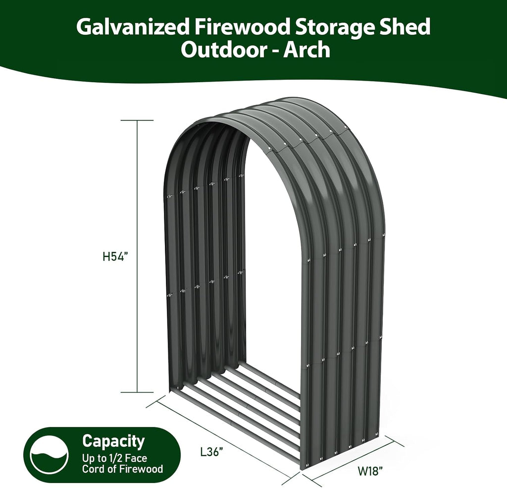 ANLEOLIFE Arch Tall Outdoor Firewood Rack with Corrugated Steel Roof