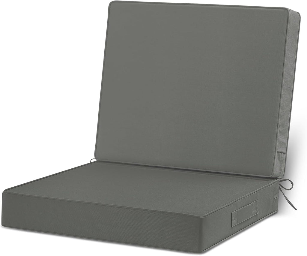 Cozyide 22x22 Outdoor Cushions for Patio Furniture, Waterproof Outdoor Chair Cushions with Non-Slip Ties and Handle, Washable Deep Seat Cushions for Outdoor Furniture with Removable Cover, Dark Gray