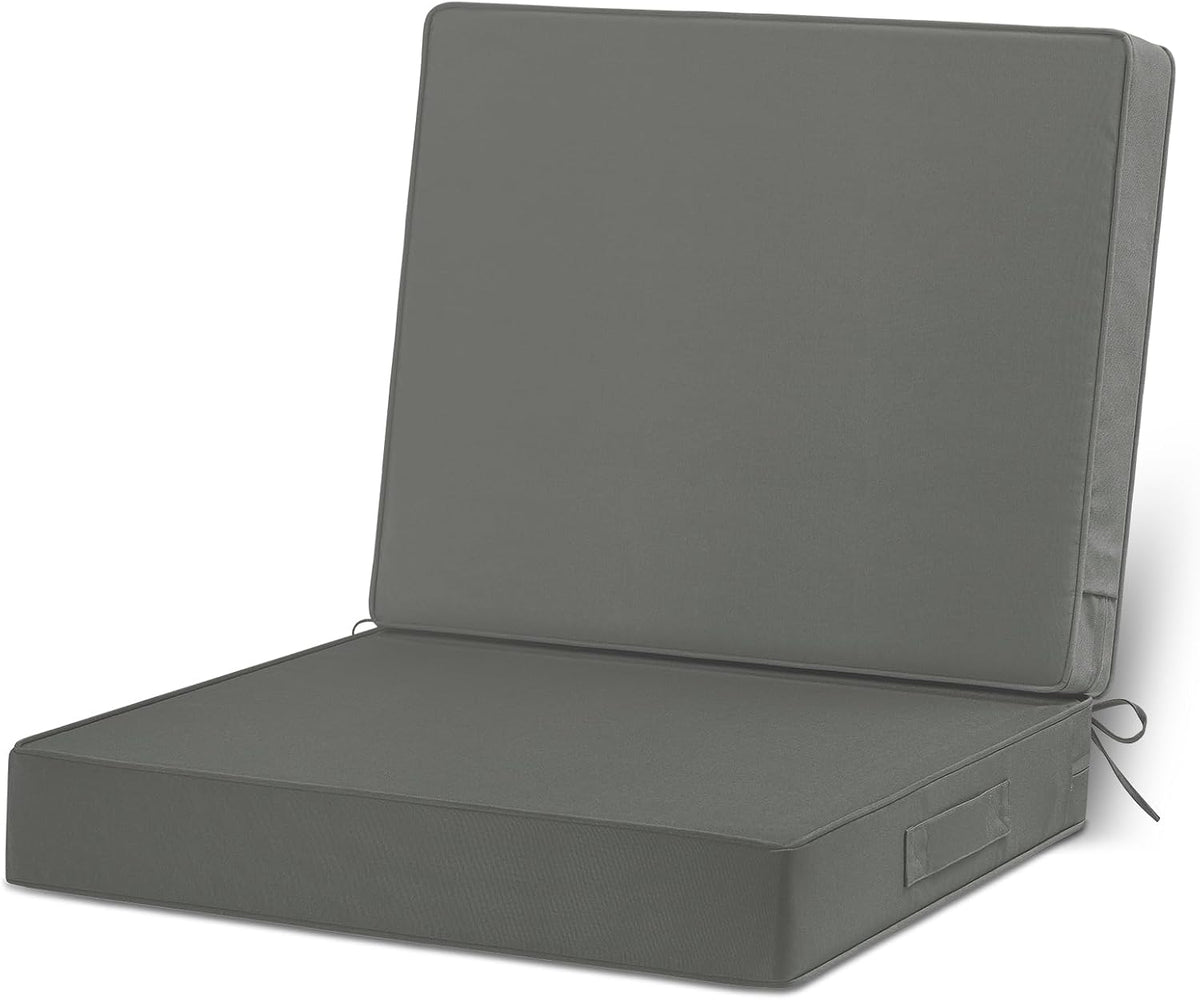 Cozyide 22x22 Outdoor Cushions for Patio Furniture, Waterproof Outdoor Chair Cushions with Non-Slip Ties and Handle, Washable Deep Seat Cushions for Outdoor Furniture with Removable Cover, Dark Gray