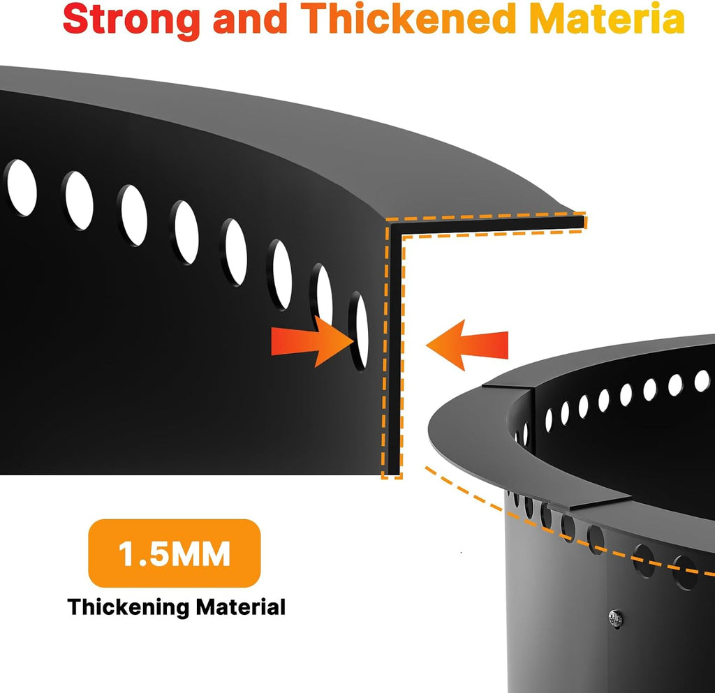 Smokeless Fire Pit Ring, 52-Inch Outer/48-Inch Inner Heavy Duty Large Solid Metal Steel Flower Shape Firepit Rim Insert for Outside Wood Burning, DIY Campfire Ring