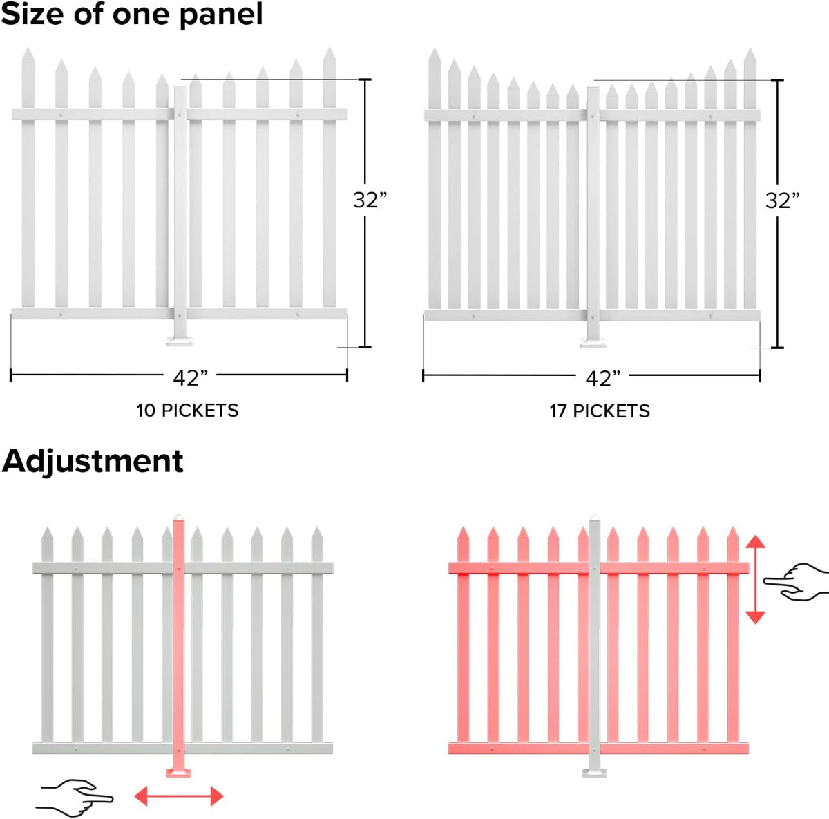 1 Set Vinyl Picket Fence Panels White 84''Wx36''H PVC Decorative Fencing Barrier for Outdoor Porch Patio Backyard Garden Pool with 20 Pickets Curved