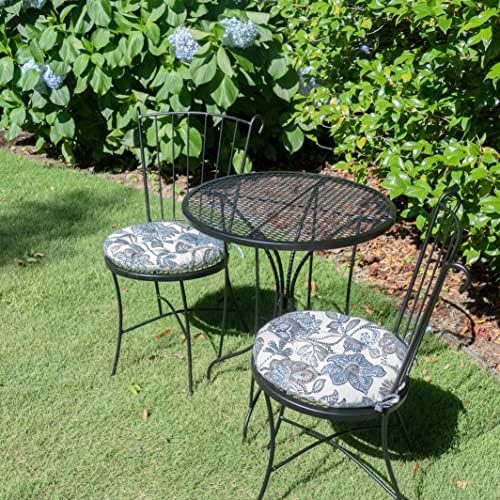 Barnett Home Decor 16" Round Bistro Cushion - Boutique Floral - Indoor/Outdoor: Fade, Weather, Stain Resistant - Latex Foam Fill (Blue - White)