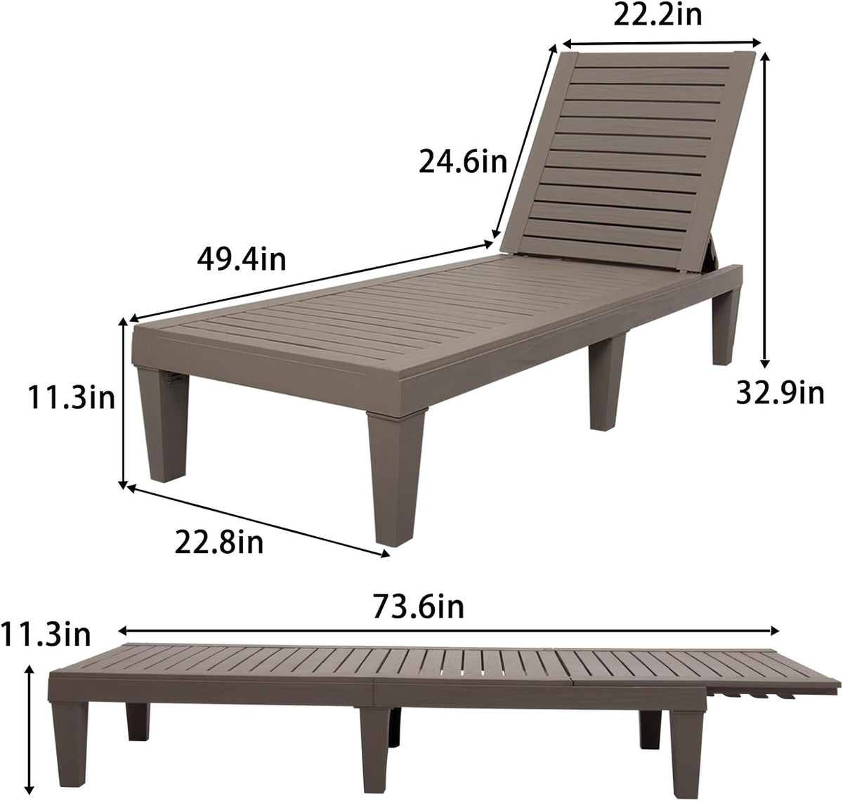 Outdoor Chaise Lounge Chair for Pool, Patio Bench Waterproof Sunbed,Grey
