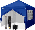 CROWN SHADES 10X10 Pop Up Canopy Tent with Sidewalls, One-Push Setup, Blue