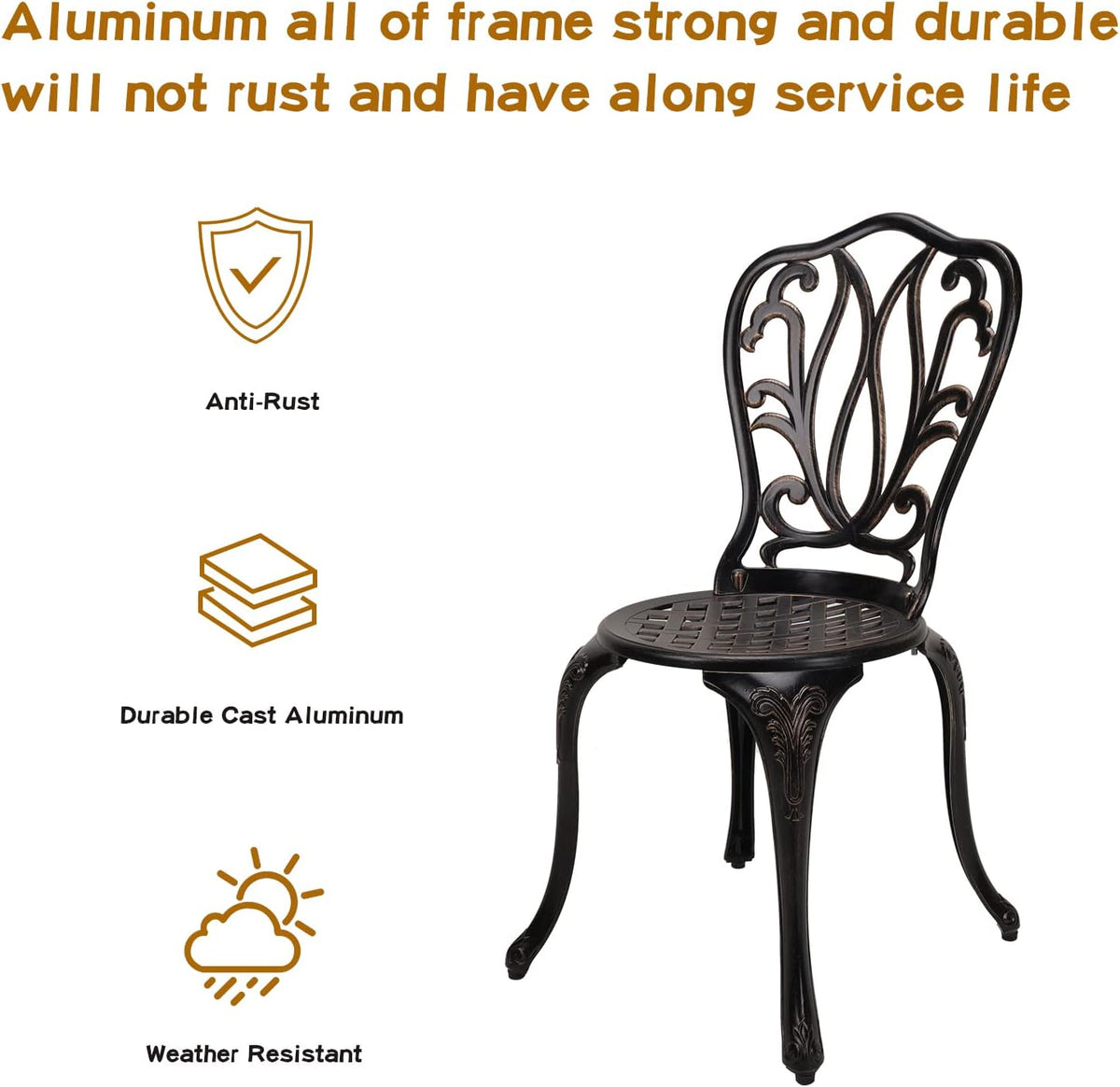 yksy&yksy 3-piece patio bistro furniture set cast-aluminum bistro on a desk or shelf