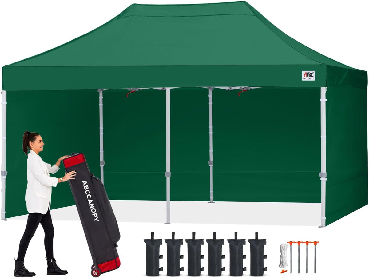 ABCCANOPY Commercial Pop Up Canopy Tent with Sidewalls 10X20,Forest Green