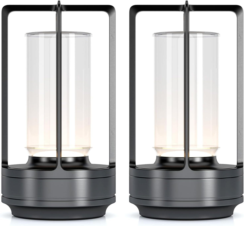Rechargeable Cordless Small Metal Table Lamp, Stepless Dimming, 3-Color