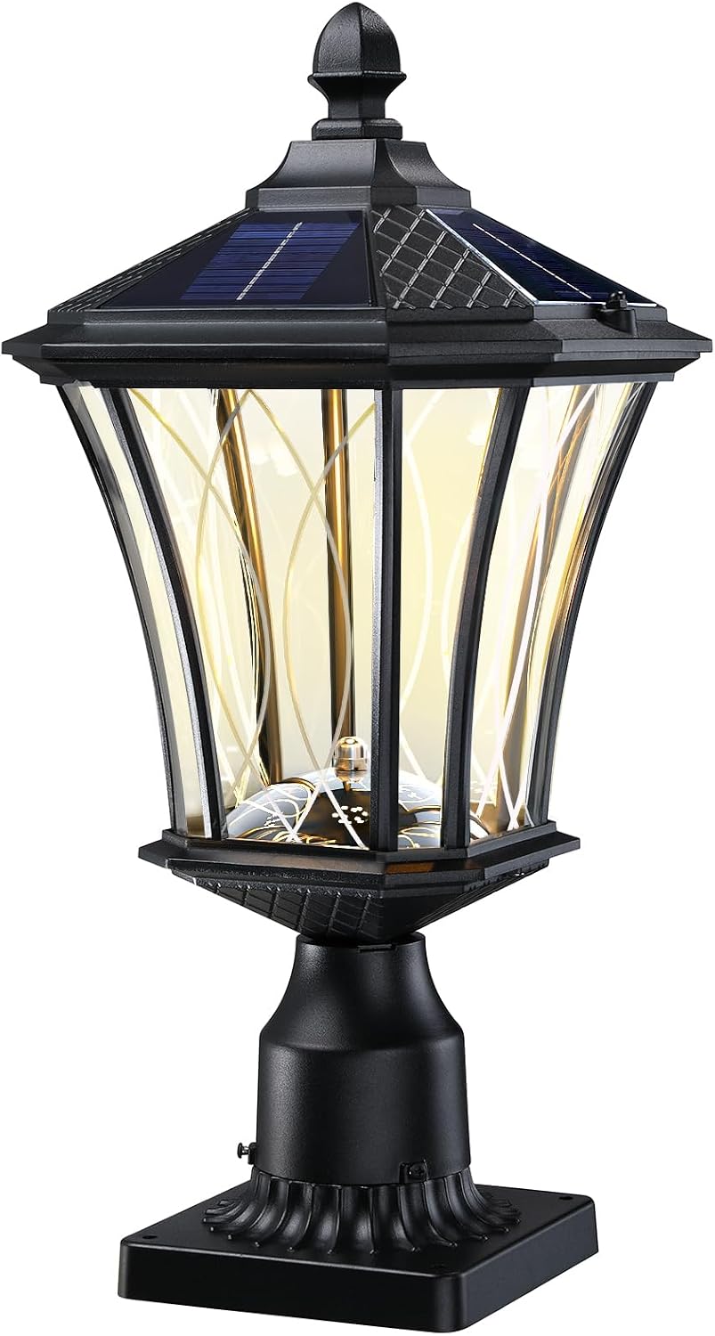 19.6" Solar Post Lights, Dusk to Dawn Solar Lamp Post Light, Black, 1 Pack
