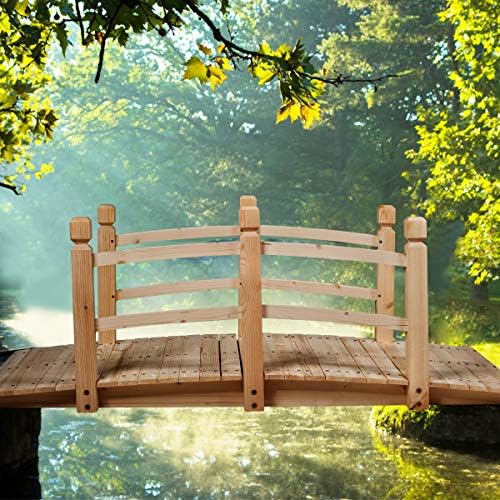GiantexUK 1.5M Wooden Garden Bridge, Decorative Arc Footbridge with Safety Guardrails, Outdoor Bridge Walkway for Ponds Streams Borders (Natural)