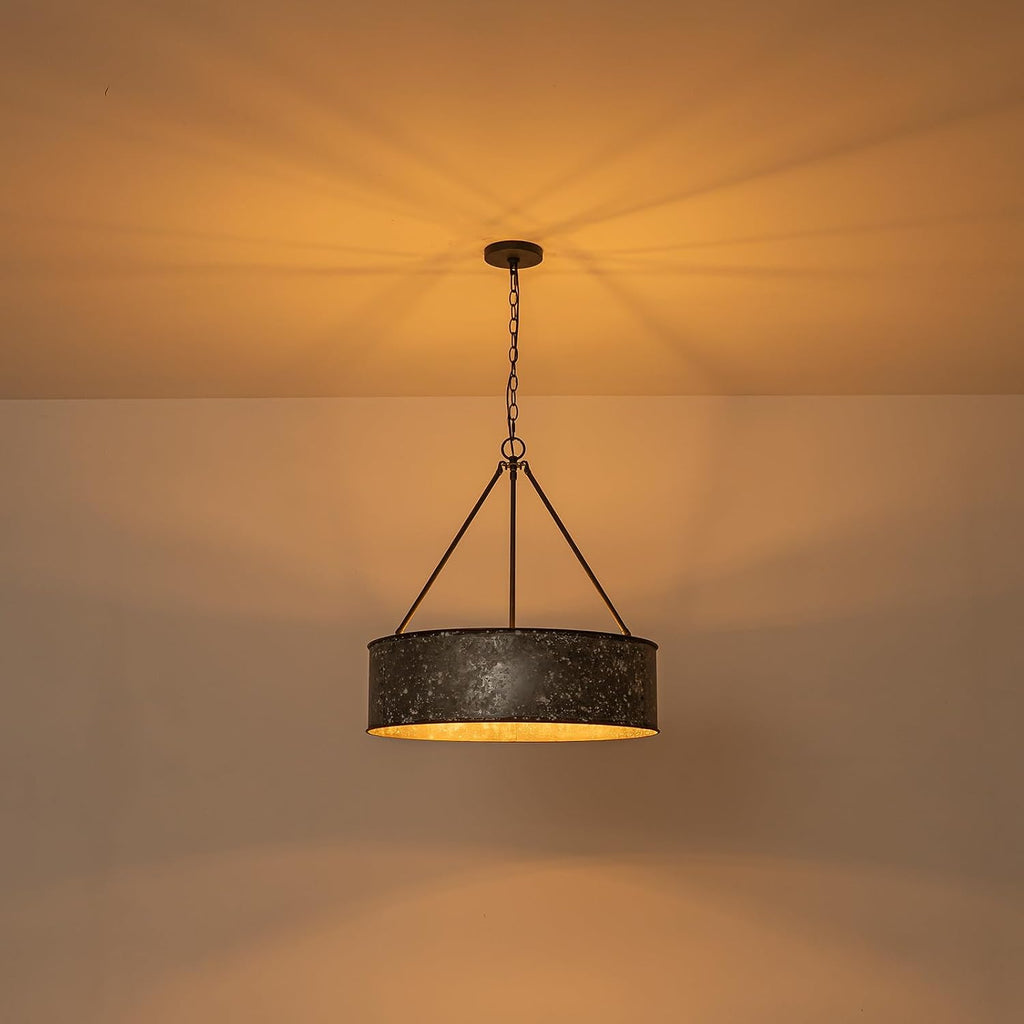 24" metal drum chandelier 5-light farmhouse chandelier for, front angle view