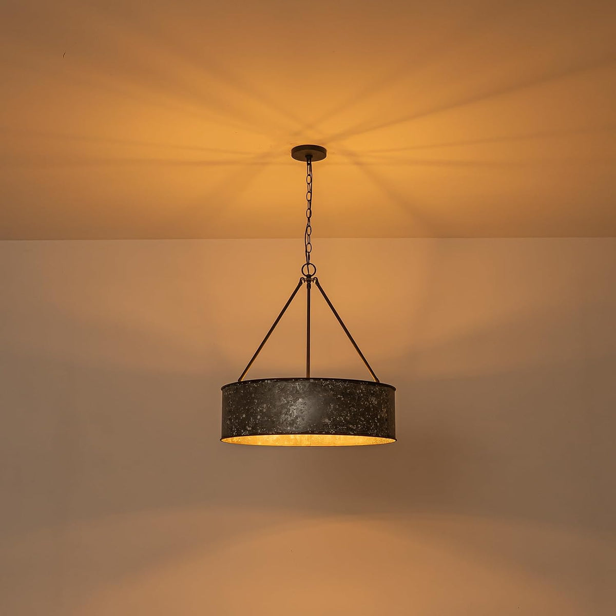 24" metal drum chandelier 5-light farmhouse chandelier for, front angle view