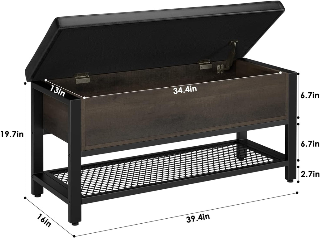 HOSTACK 40" W Storage Bench, Entryway Shoe Bench with Cushion, Dark Brown