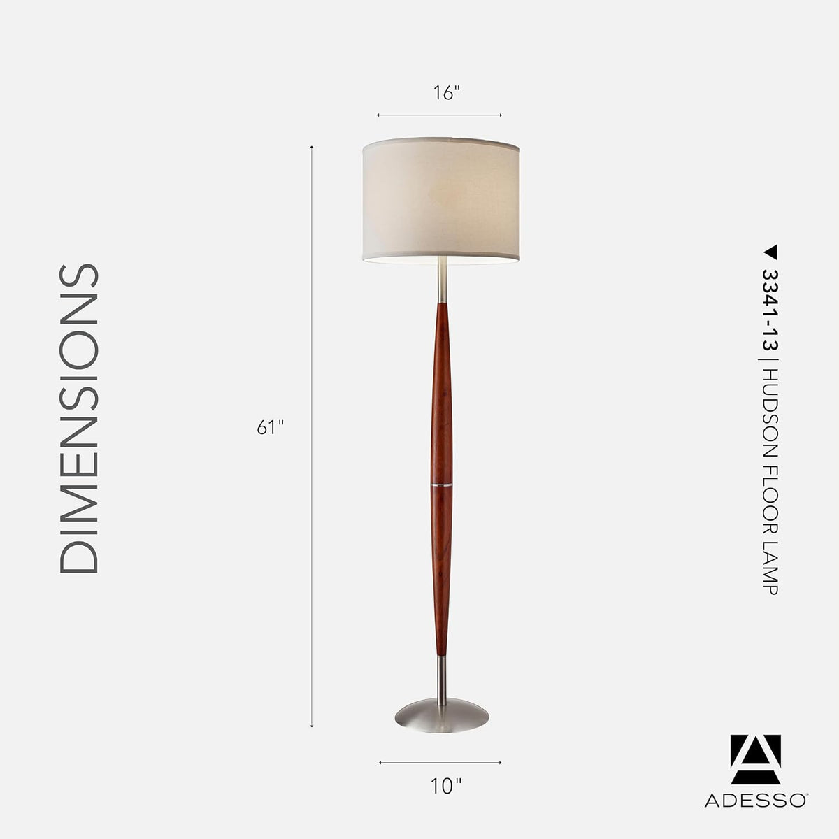 Adesso Floor Lamp, Maple Wood & Satin Steel, Adjustable Brightness, 61”