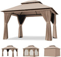 Aoxun 12'x10' Outdoor Gazebo with Curtain & Mosquito Netting, Beige