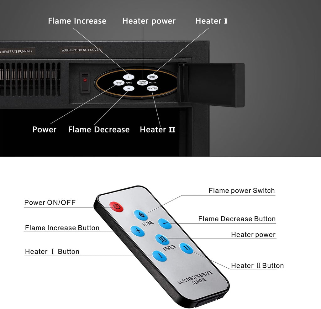 43” Electric Fireplace Mantel Freestanding Electric Fireplace, Remote Control, Adjustable Led Flame, 750W/1500W Black