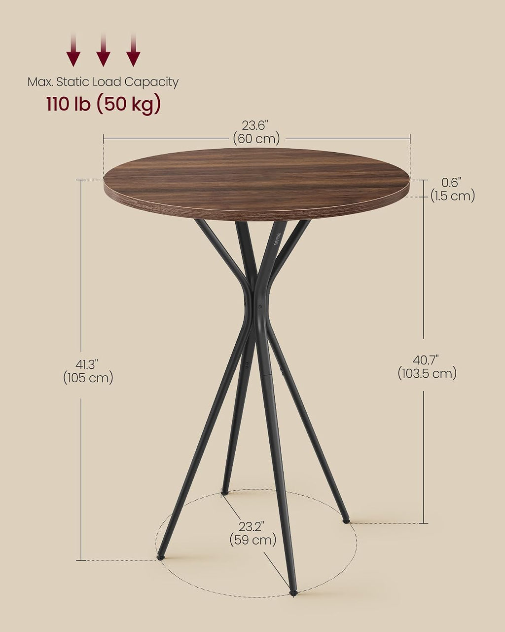 vasagle bar table, round cocktail high top pub shown in use