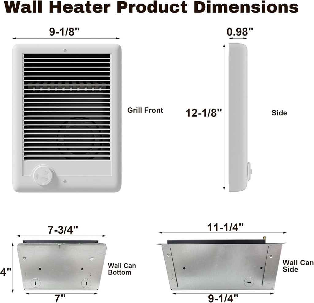 CSC202TW Electric Wall Heater Complete Unit with Thermostat