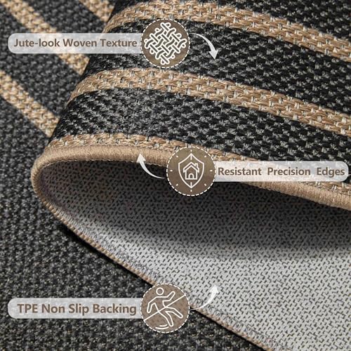 Easy Jute Outdoor 5x7 Area Rugs for Patio Living Room, Black