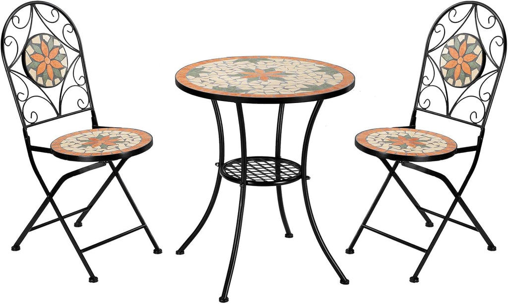 vingli 3 pieces garden patio mosaic table, outdoor, close-up detail