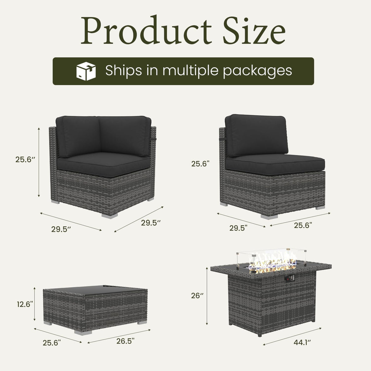 LayinSun 8 Piece Patio Furniture Set with Fire Pit Table, Outdoor Conversation Sets Wicker Rattan Sectional Sofa with Coffee Table