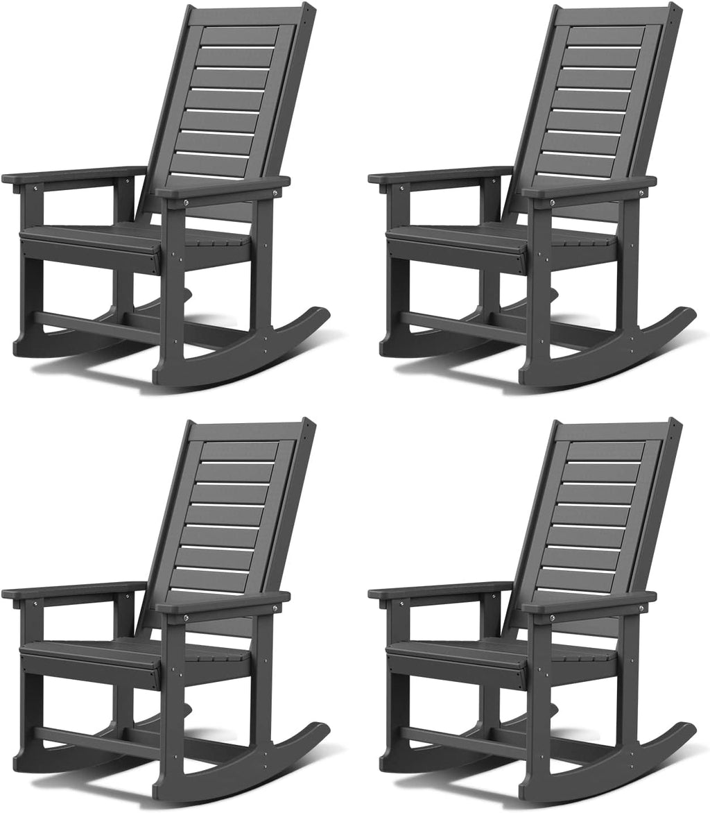 GREENVINES Oversized Outdoor Rocking Chairs Set of 4, HDPE Rocker, Grey
