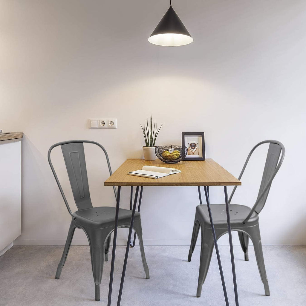 Furmax Metal Dining Chair Indoor-Outdoor Use Stackable Classic Trattoria Chair Chic Dining Bistro Cafe Side Metal Chairs Set of 4 (Gray)