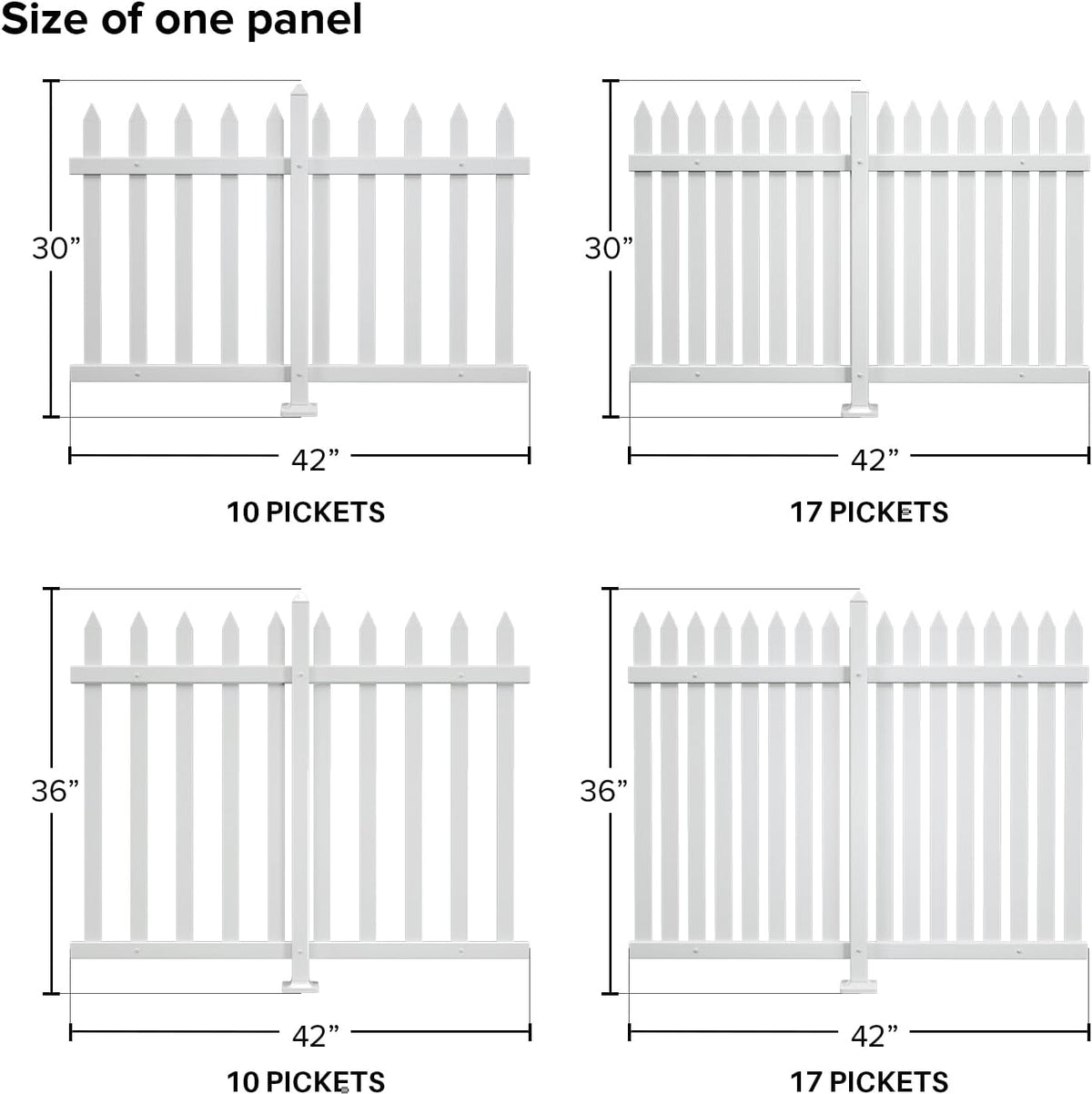 1 Set Vinyl Picket Fence Panels White 84''Wx36''H PVC Decorative Fencing Barrier for Outdoor Porch Patio Backyard Garden Pool with 20 Pickets Straight