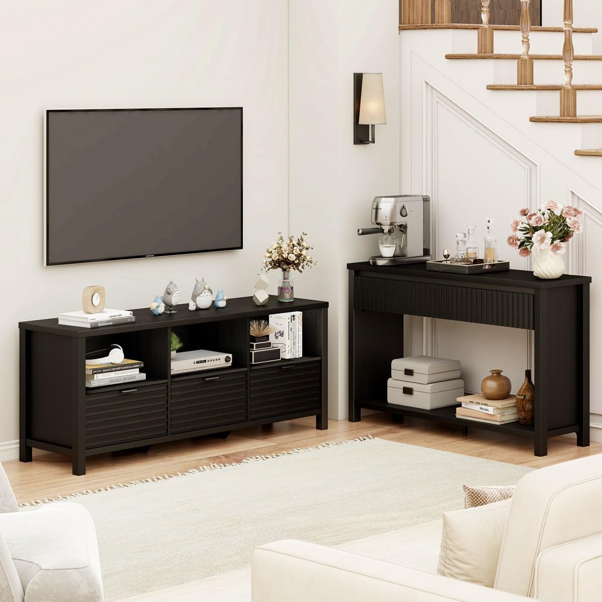 BON AUGURE Black Console Table for Entryway, 47" Entryway Table with Drawer