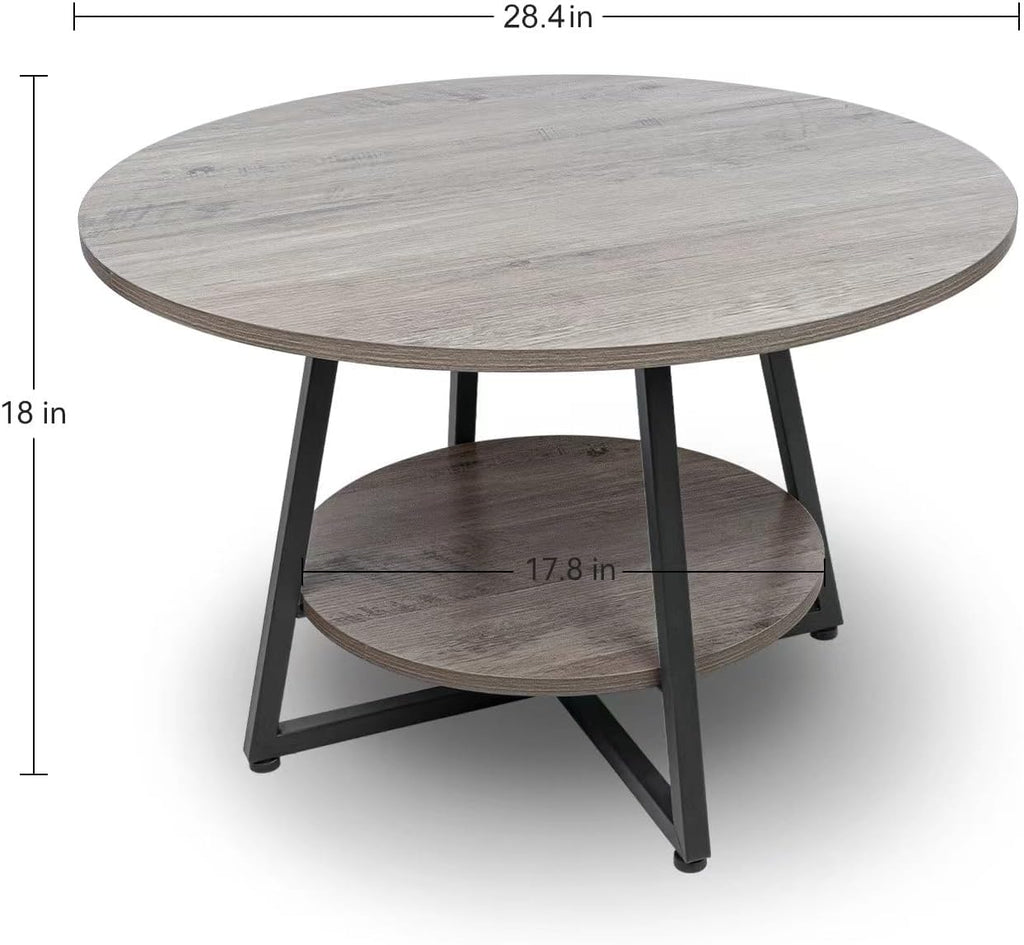 Round Coffee Table, 2-Tier Circle Coffee Table with Storage, Modern Wood Round Center Table, for Living Room, Small Space, Home Office, Easy Assembly, Wash Gray