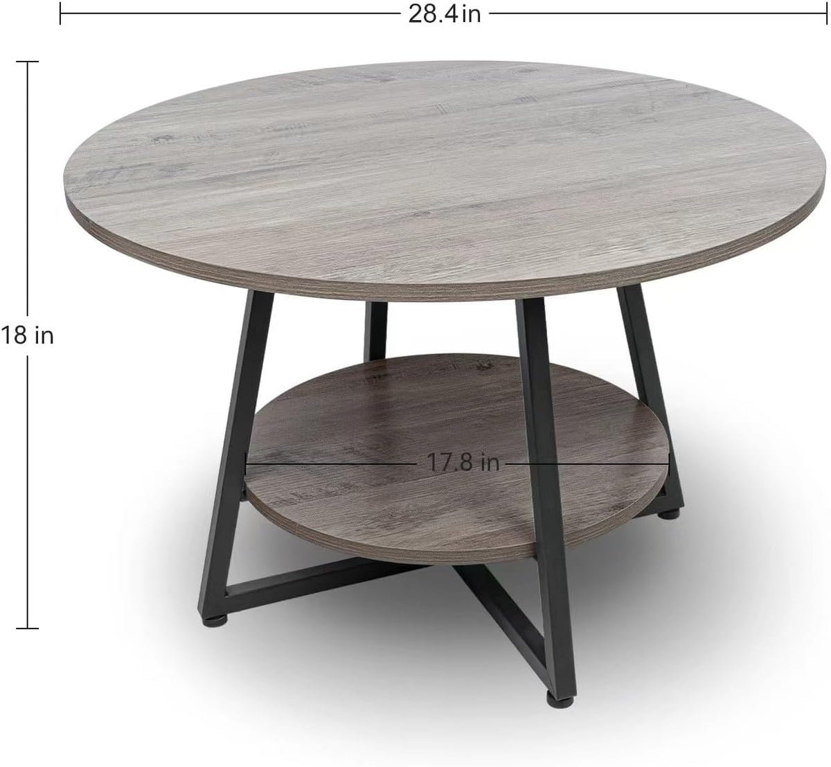 Round Coffee Table, 2-Tier Circle Coffee Table with Storage, Modern Wood Round Center Table, for Living Room, Small Space, Home Office, Easy Assembly, Wash Gray