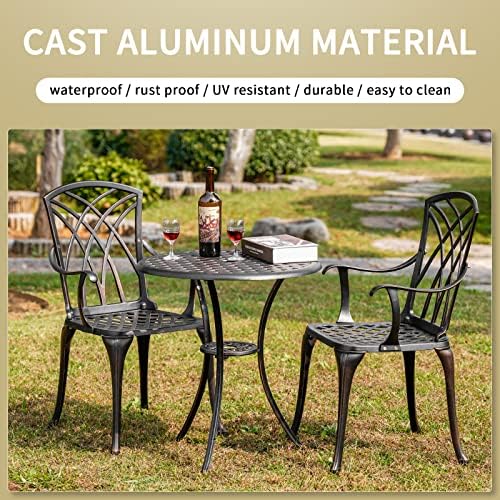 3 Piece Bistro Set Cast Alumiunm Bistro Table and Chairs Set 2