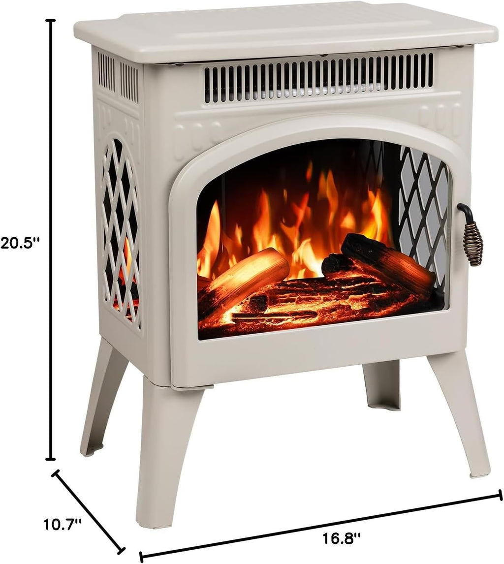 R.W.FLAME Electric Fireplace Heater 17" with Remote Control, Metal, Beige