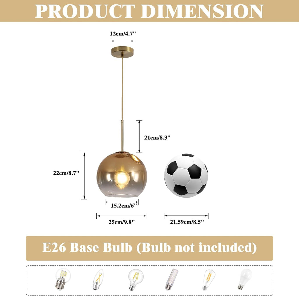 KCO 9.8” Large Mid Century Modern Gradient Gold Glass Globe Pendant Light