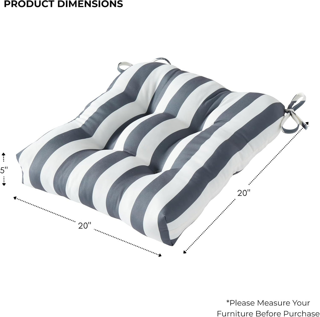 20x20 Square Tufted Outdoor Seat Cushion, Reversible Patio Chair Cushion with Ties, Durable Polyester Fabric, Eco-Friendly Recycled Fill, Weather-Resistant – Canopy Stripe Gray, Single