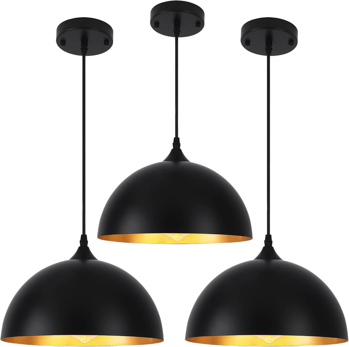 3 Pack Black Pendant Lights Kitchen Island, 11.8'' Modern Dome Pendant Light Farmhouse Hanging Light Fixture for Dining Room Restaurant Foyer Bar Cafe Sink