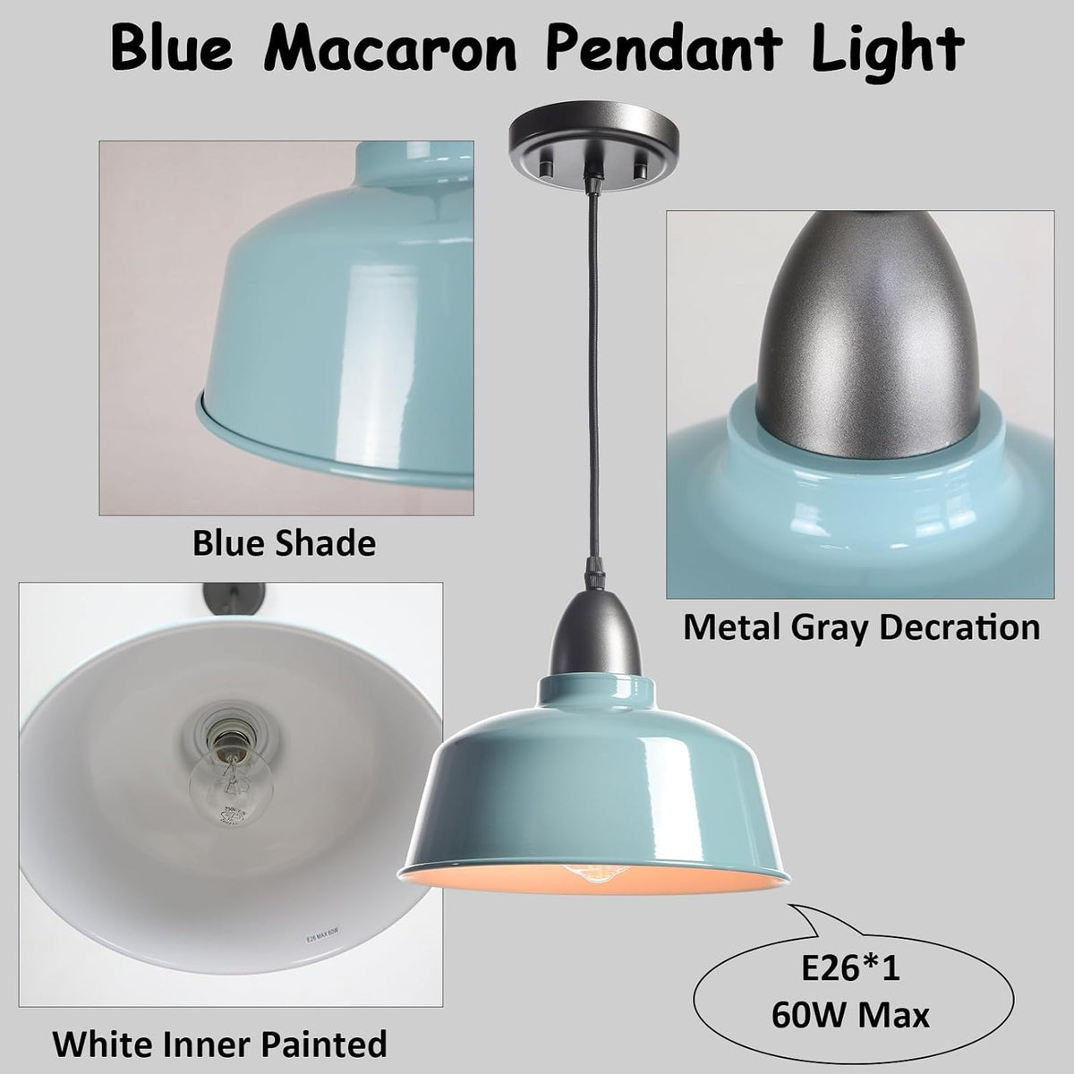 modern farmhouse blue pendant light, macaron dome showing dimensions