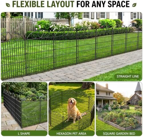 No Dig Garden Fence Outdoor for Yard, 10 Panels with Gate