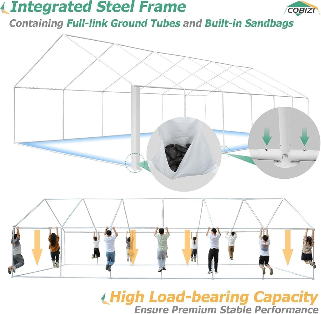 COBIZI 20x40FT Party Tent Heavy Duty Outdoor Gazebo with 12 Sidewall & 16 Church Windows, White Event Shelter Wedding Canopy Tent for Parties BBQ, Powder Coating (Better Than Galvanized)