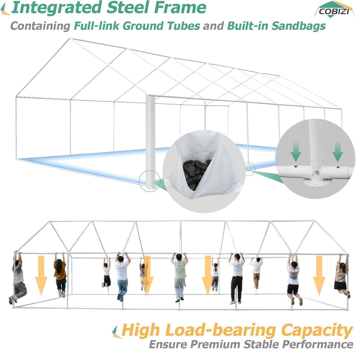 COBIZI 20x40FT Party Tent Heavy Duty Outdoor Gazebo with 12 Sidewall & 16 Church Windows, White Event Shelter Wedding Canopy Tent for Parties BBQ, Powder Coating (Better Than Galvanized)