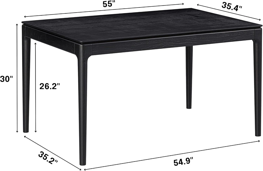 Mingle 55 Inch Modern Rectangular Dining Table, Seats 4-6, Burnt Black