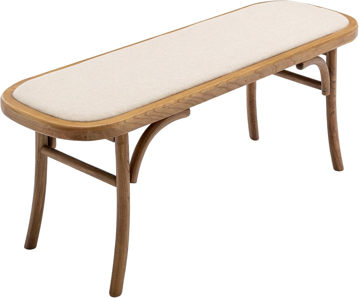 Kmax Upholstered Bench Fabric Entryway Bench Rustic Solid Wood 45 Inch for Living Room/Hallway/Bedroom, Beige