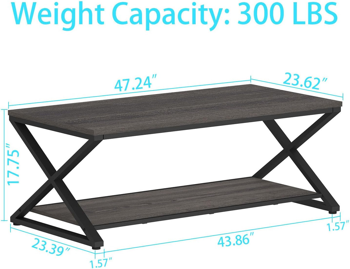 HSH 47" Rectangle Coffee Table with Storage for Living Room, Dark Gray