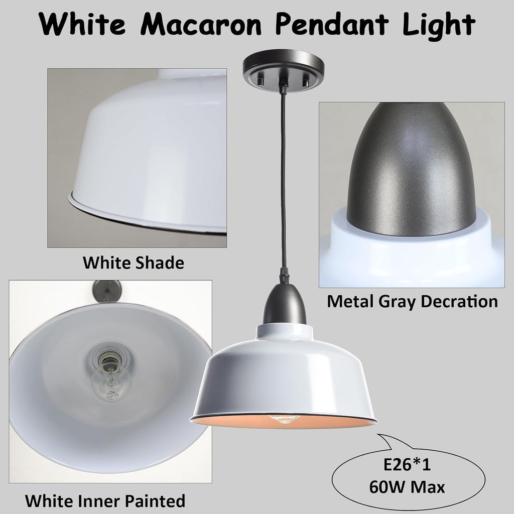 modern farmhouse white pendant light, macaron dome, side view