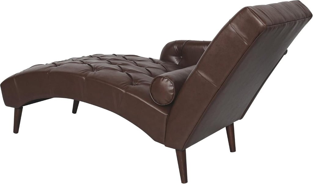 PU Leather Chaise Lounge Chair Indoor, Side Armrest, Dark Brown