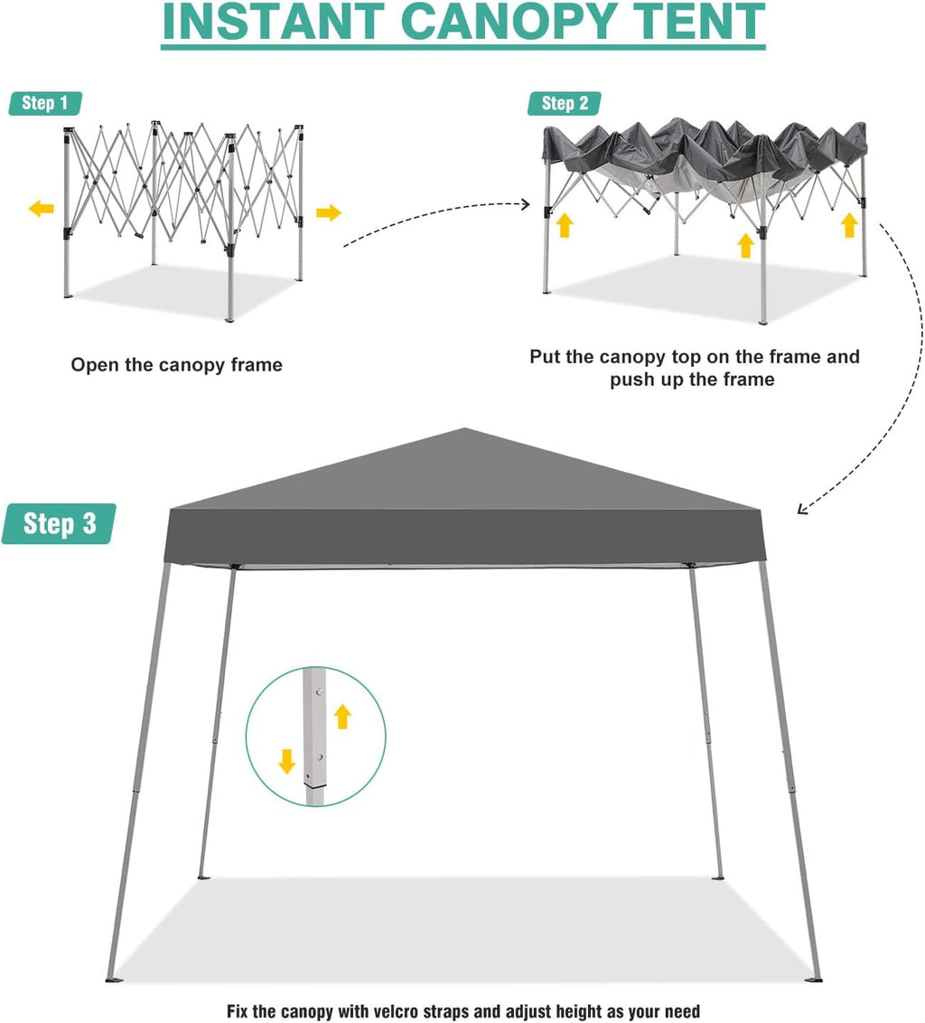 10x10ft slant leg pop up canopy tent, portable, close-up detail