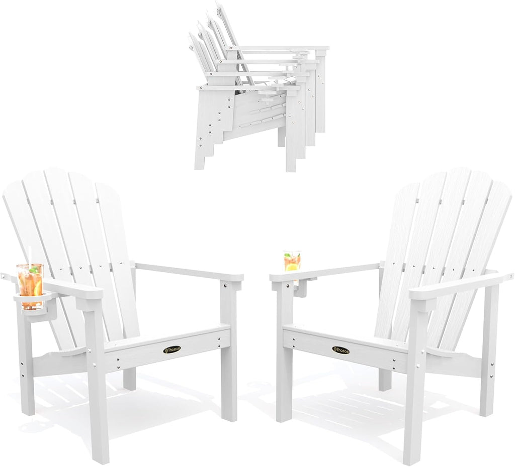 THOEOE Stackable Adirondack Chair Set of 2, HDPE All-Weather Fire Pit Chair